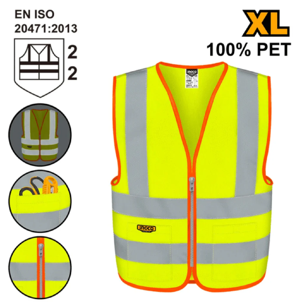 Ingco Reflection Safety Vest with Common Reflective Strip Flourescent (XL) RV83XL ING-HT