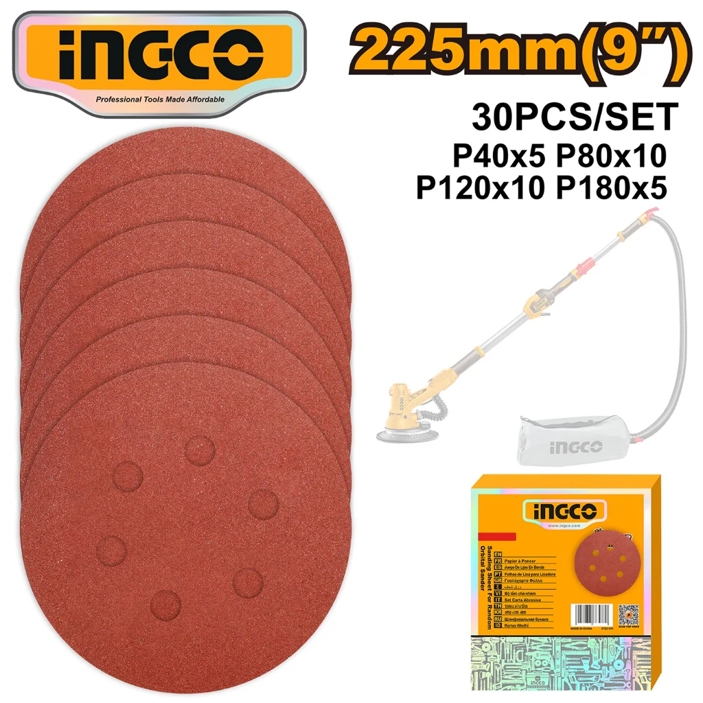 Ingco Sanding Sheet for Random Orbit Sander 9"(255mm) 30PCS/SET AKRS225030 ING-HT