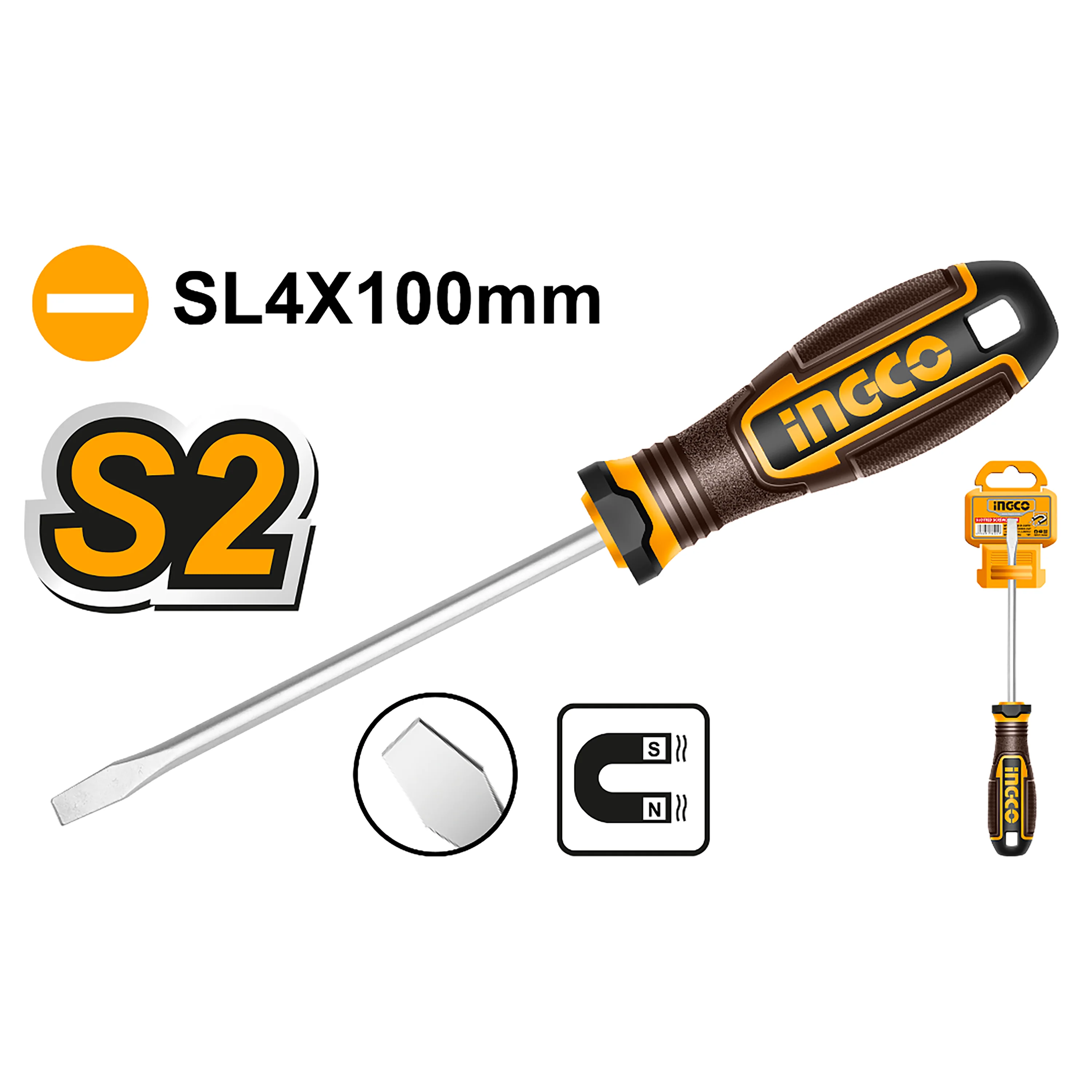 Slotted Screwdriver SL4 x 100mm Slotted (magnetic) HSDSL4100 ING-HT