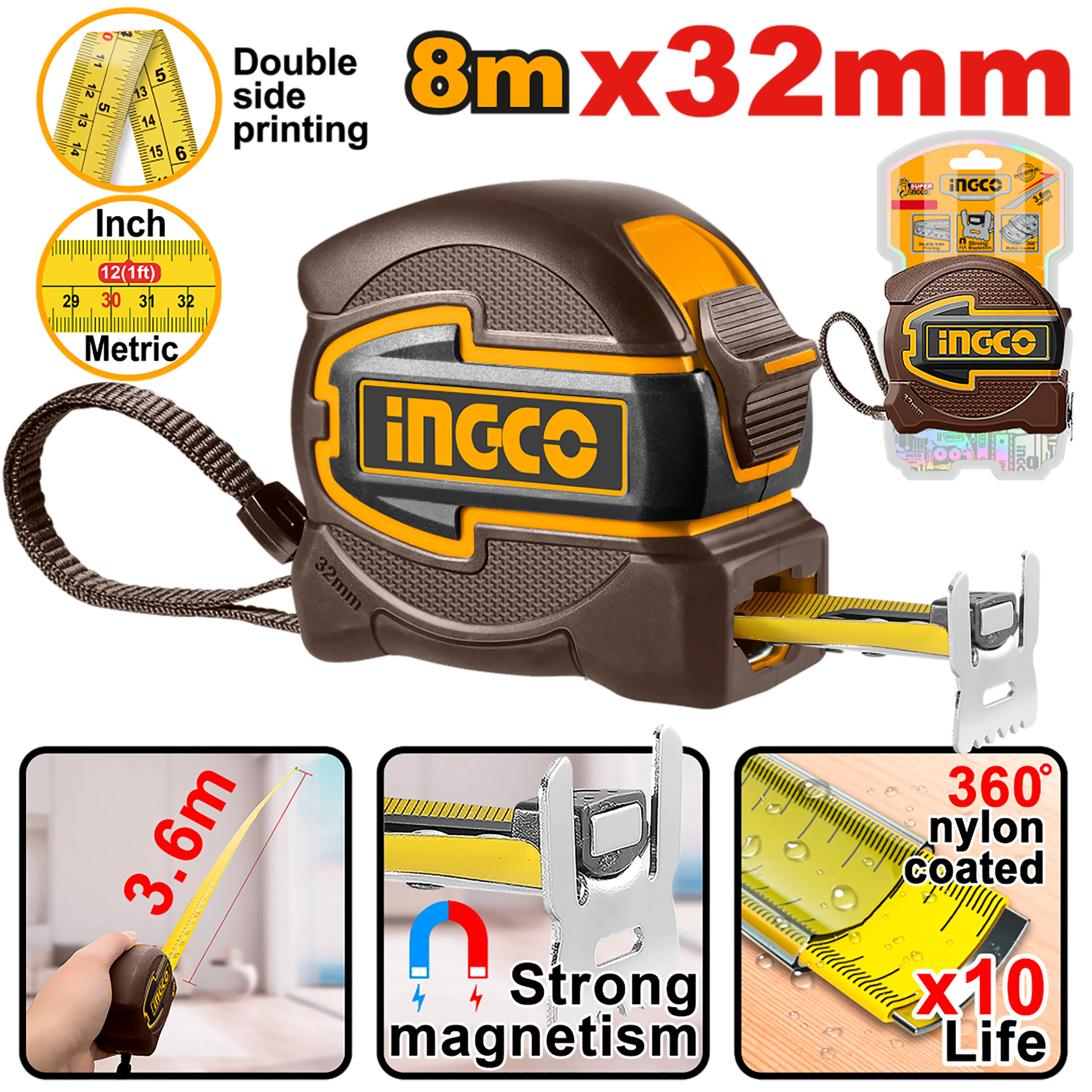 Steel Measuring Tape with Length & Width: 5m x 32mm | 8m x 32mm ING-HT