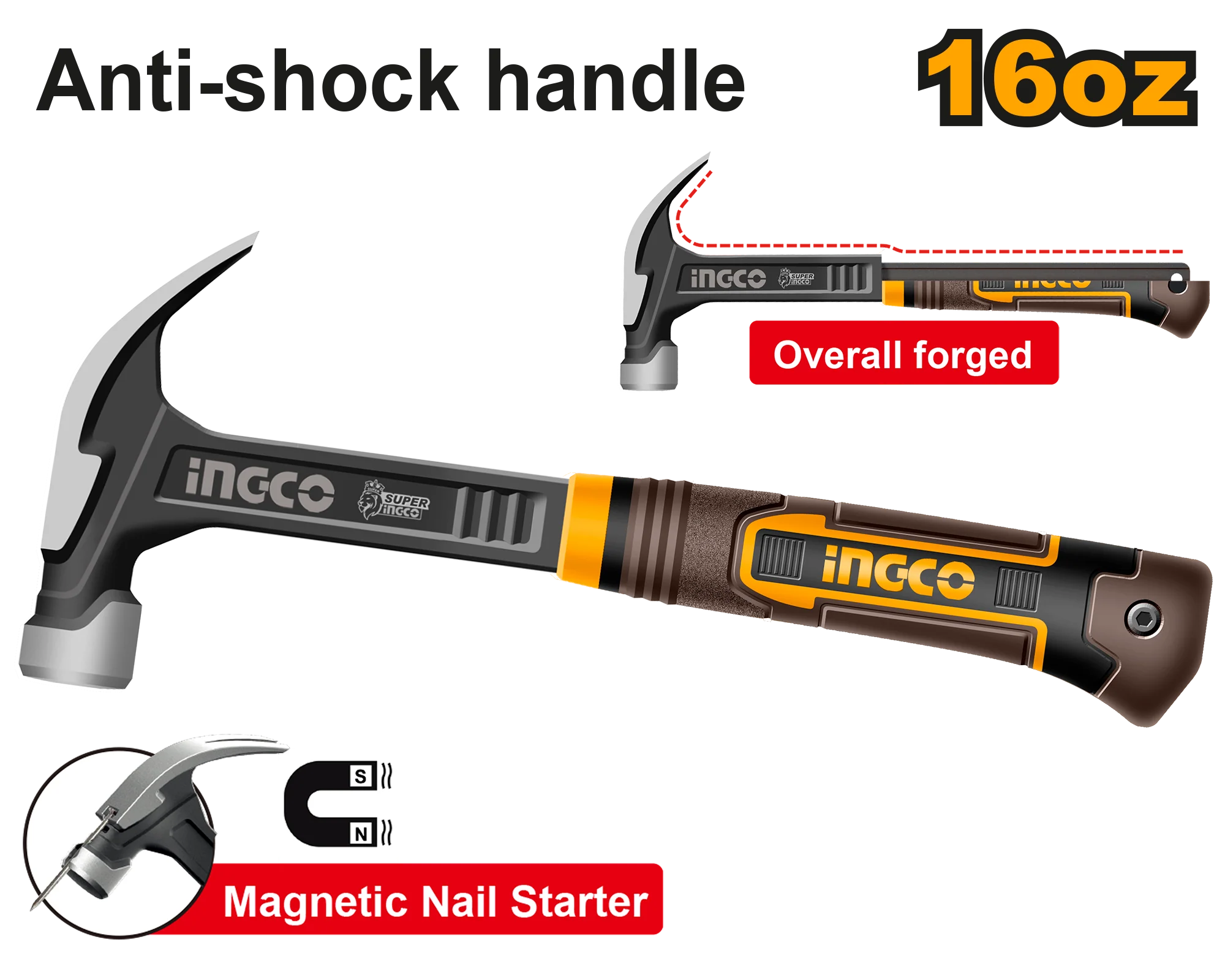 Claw Hammer 16oz/450g to 20oz/560g With Anti-Shock Handle ING-HT - Image 2
