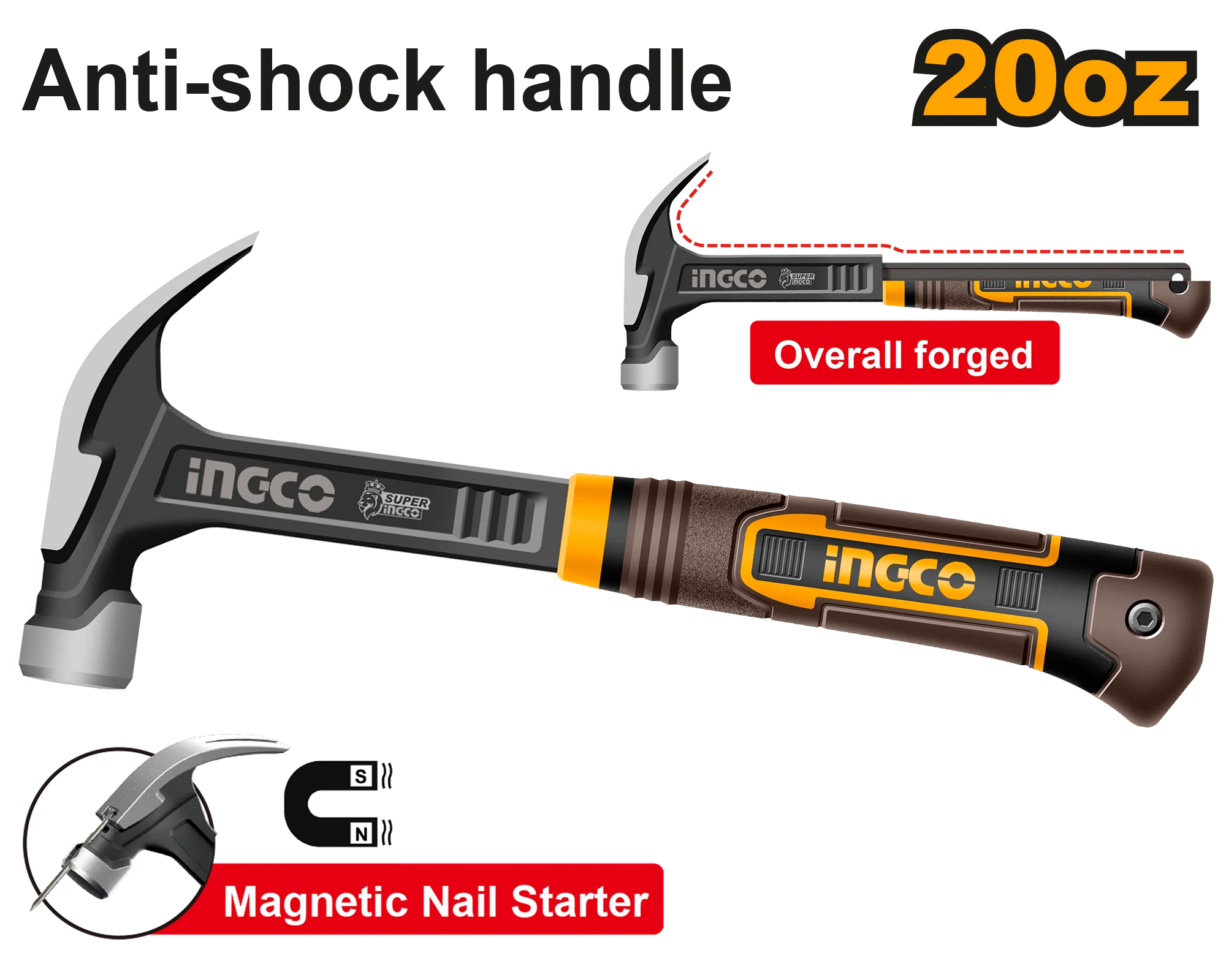 Claw Hammer 16oz/450g to 20oz/560g With Anti-Shock Handle ING-HT - Image 3