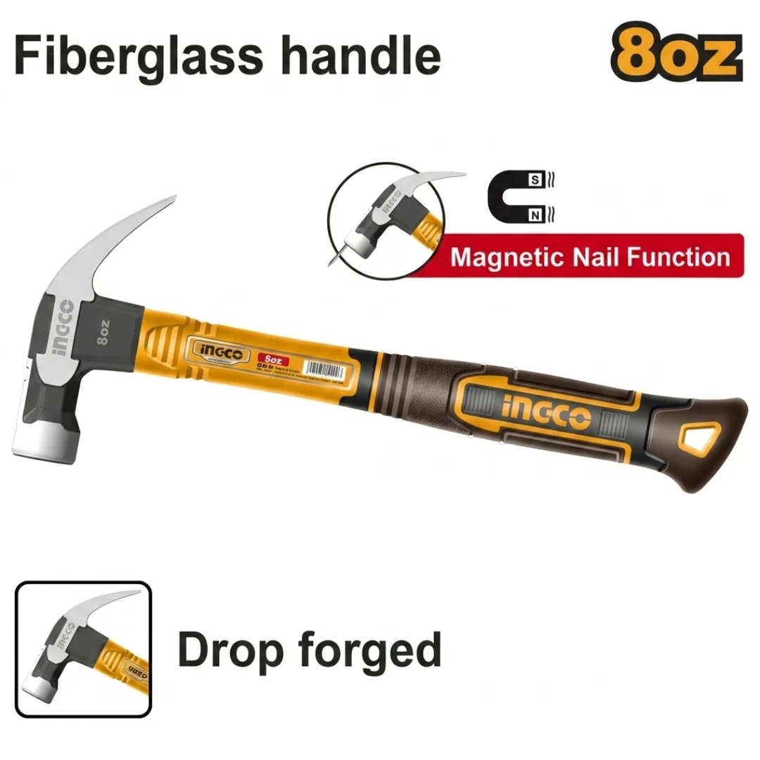 Claw Hammer 8oz/220g | 16oz/450g | 20oz/560g Strong Three-Color Fiberglass Handle ING-HT