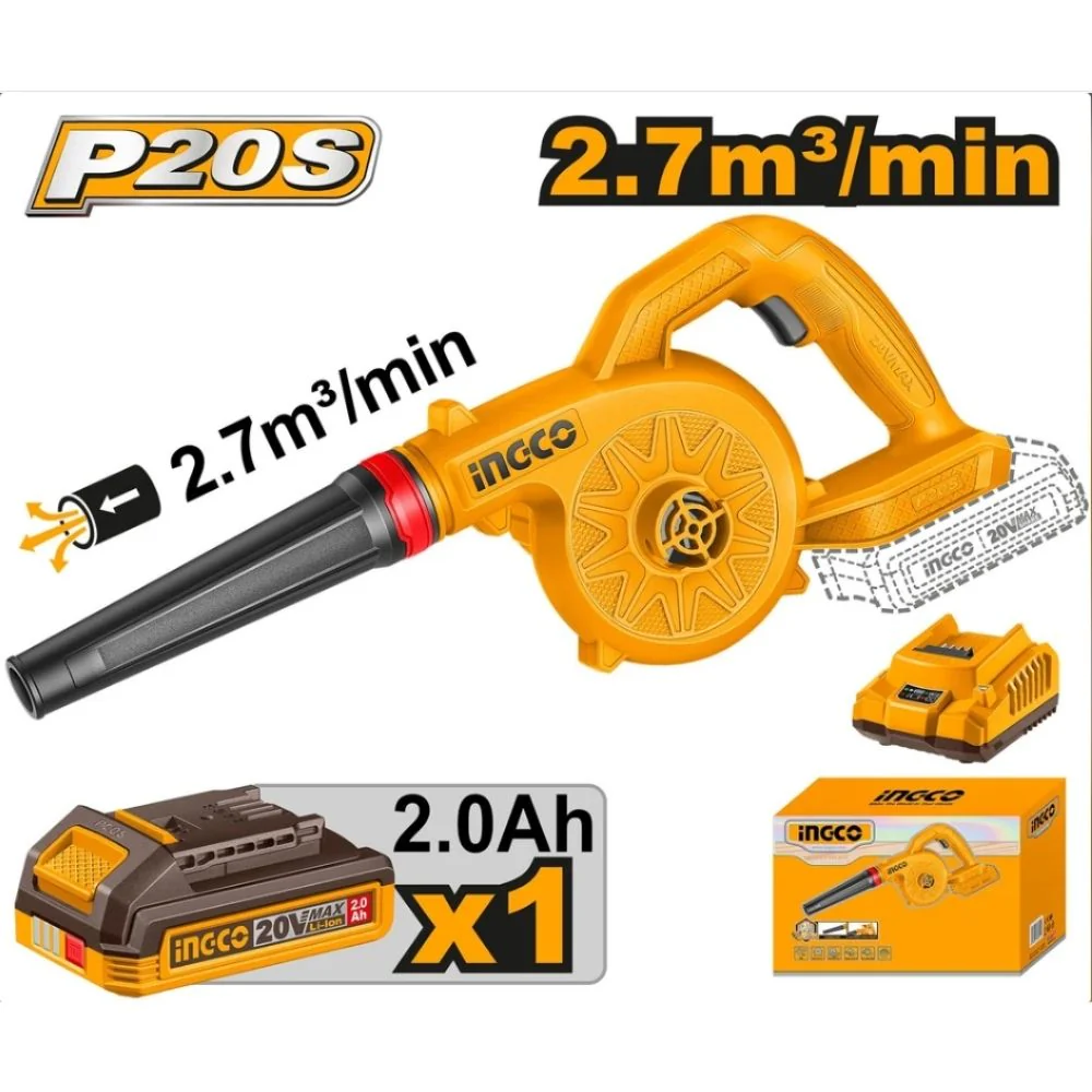 Ingco Lithium-Ion Cordless Blower 20V No-load speed: 18,000rpm CABLI2078 ING-CT - Image 3