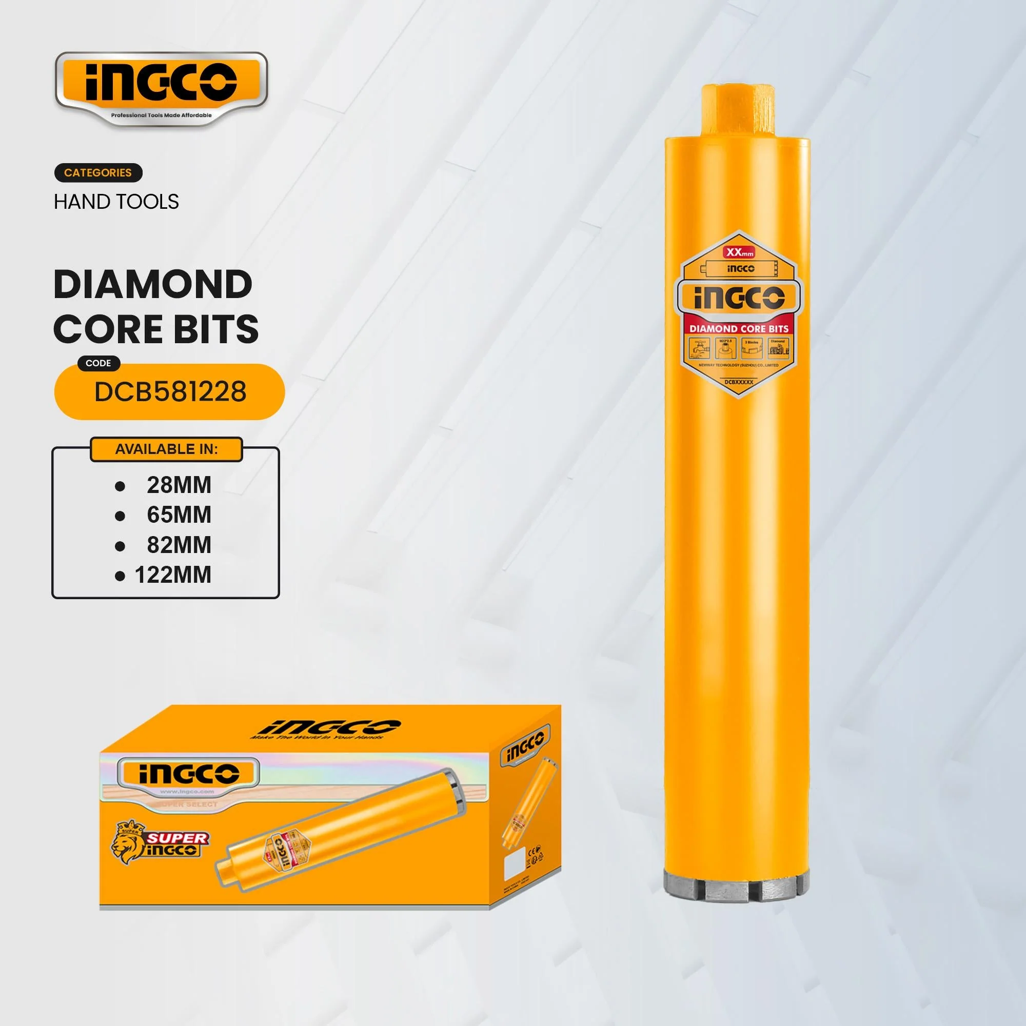 Ingco Diamond Core Bits 28mm to 65mm For Cutting Concrete With Rebar DCB580288 | DCB580658 (IHT) - Image 2