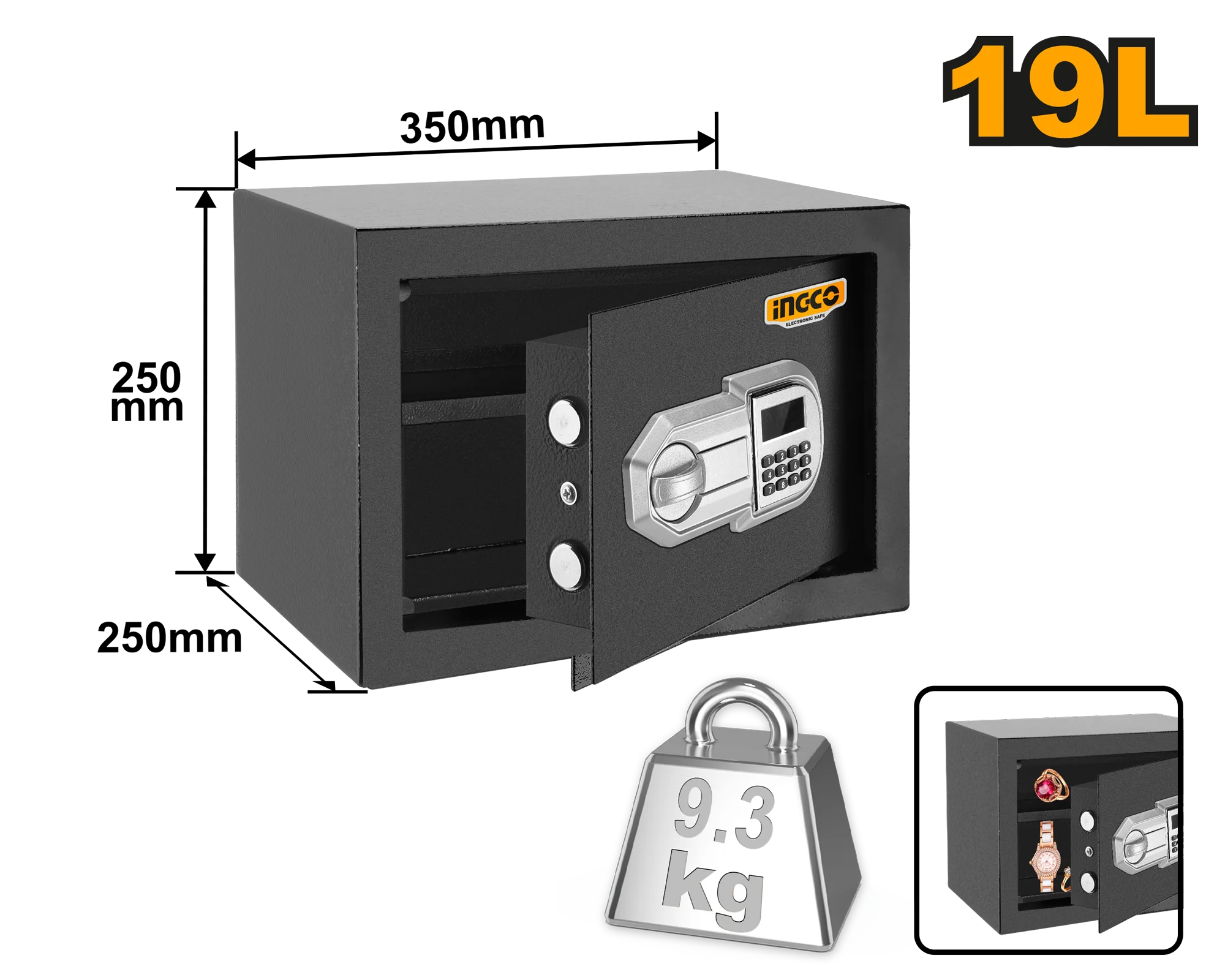 Electronic Safe Volume: 19L External Dimensions ESF2502 ING-EL - Image 2