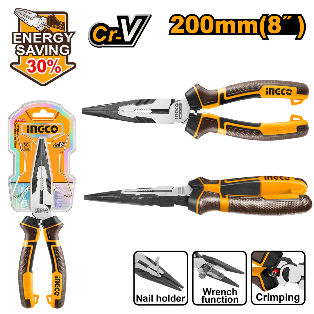 8 Inch High Leverage Long Nose Pliers CR-V HHLNP28200 ING-HT - Image 3