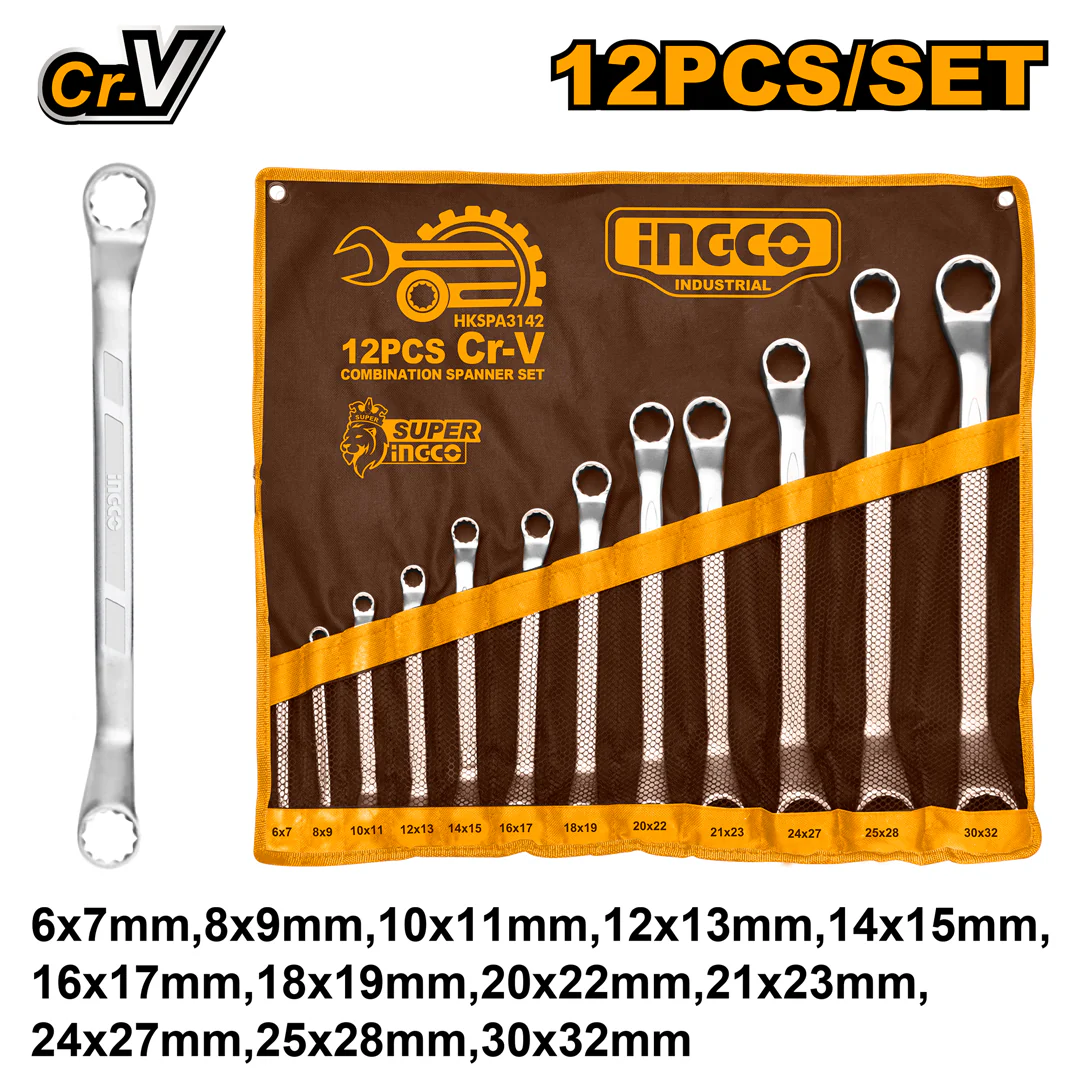 Industrial 12Pcs Offset Ring Spanner Set 6-32mm HKSPA3142 ING-HT