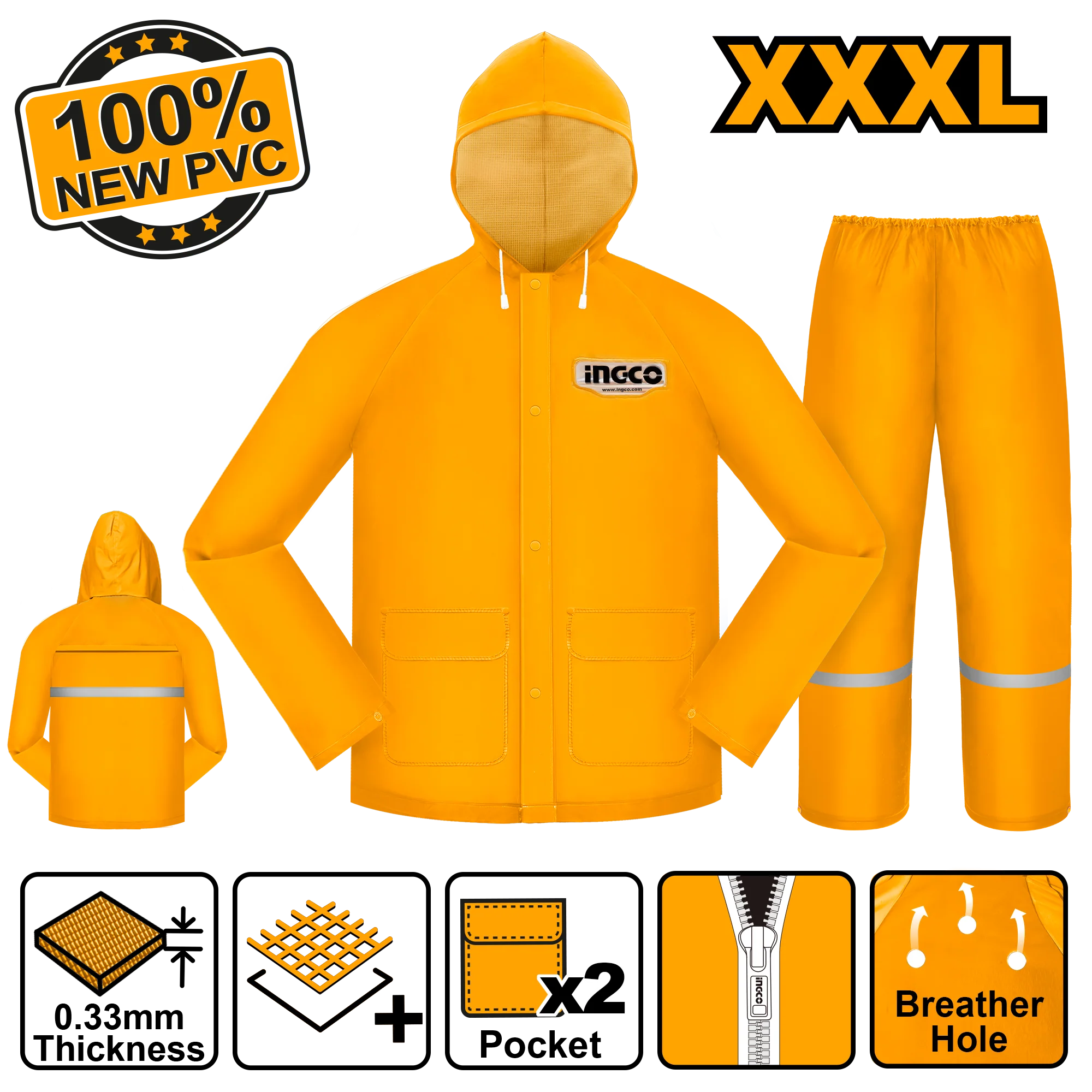 Industrial Rain Coat Suit Set w/ Zipper and Pocket 100% NEW PVC ING-RC - Image 2