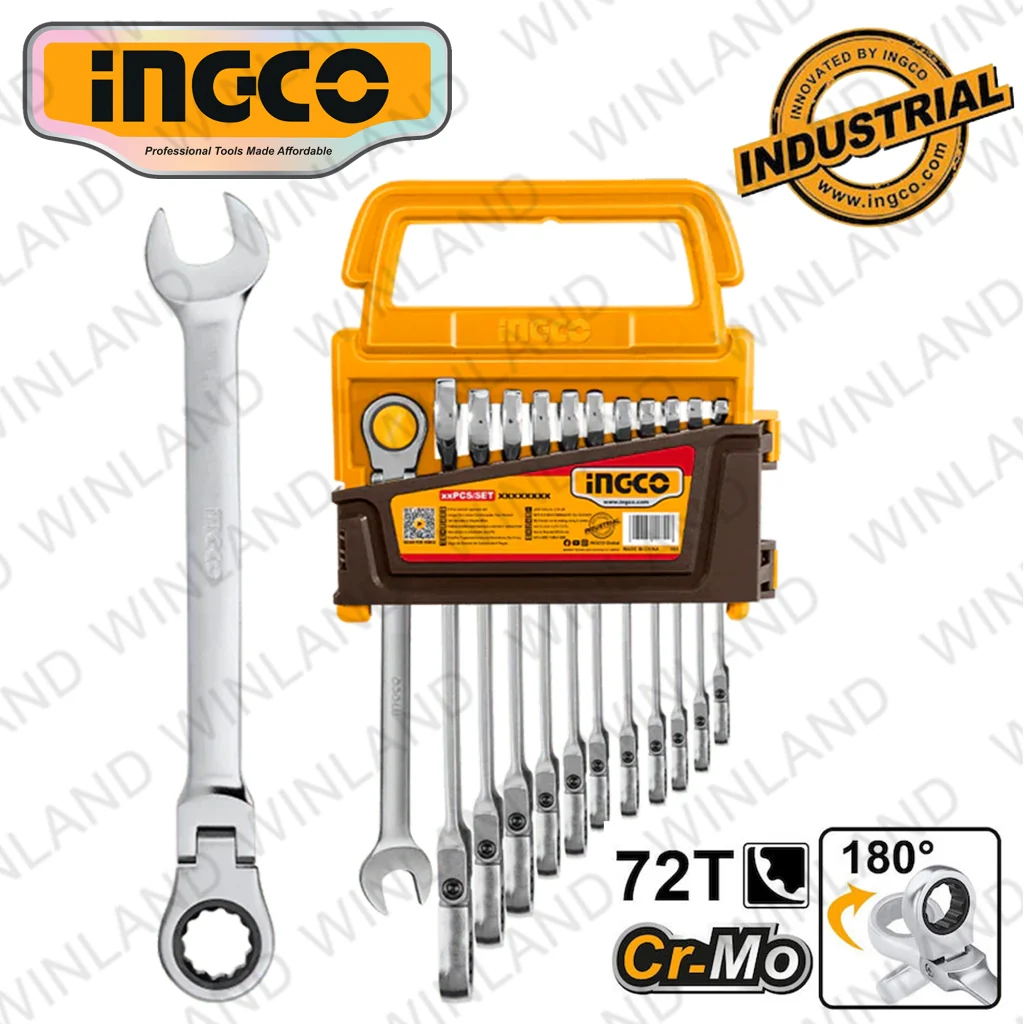 Ingco Industrial Ratchet Spanner Set Size 8-19mm HKSPAR2024 ING-HT - Image 5