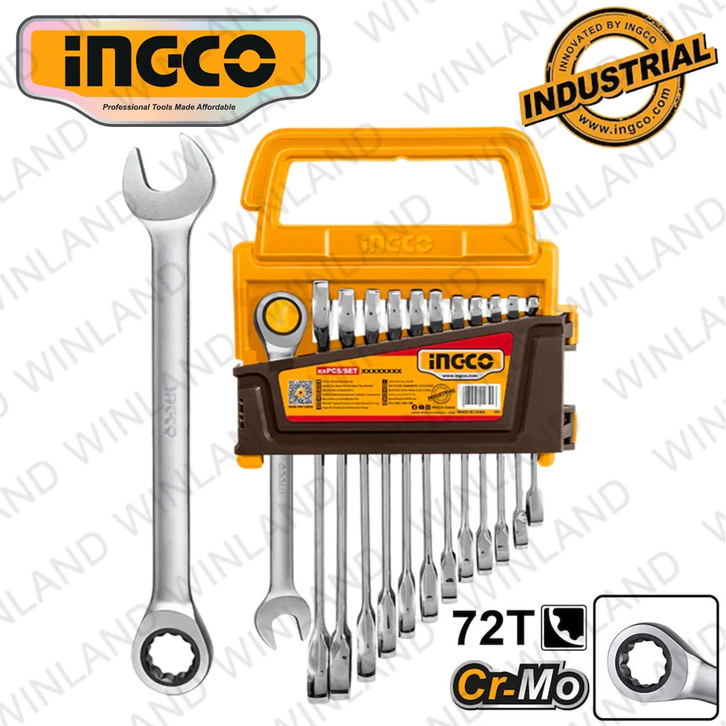 Ingco Industrial Ratchet Spanner Set Size 8-19mm HKSPAR2024 ING-HT - Image 6