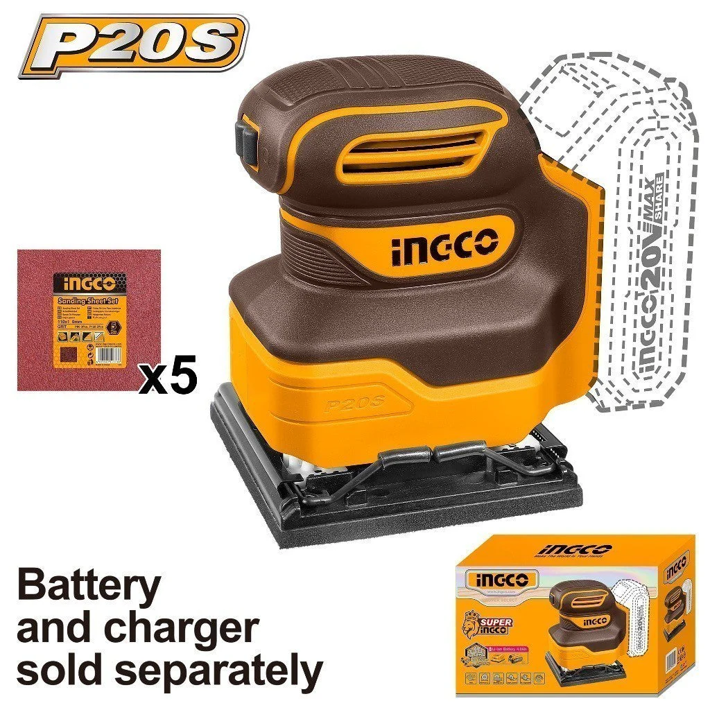 Lithium-Ion Cordless Sheet Sander 20V P20S with 5pcs Sandpaper ING-COR - Image 2