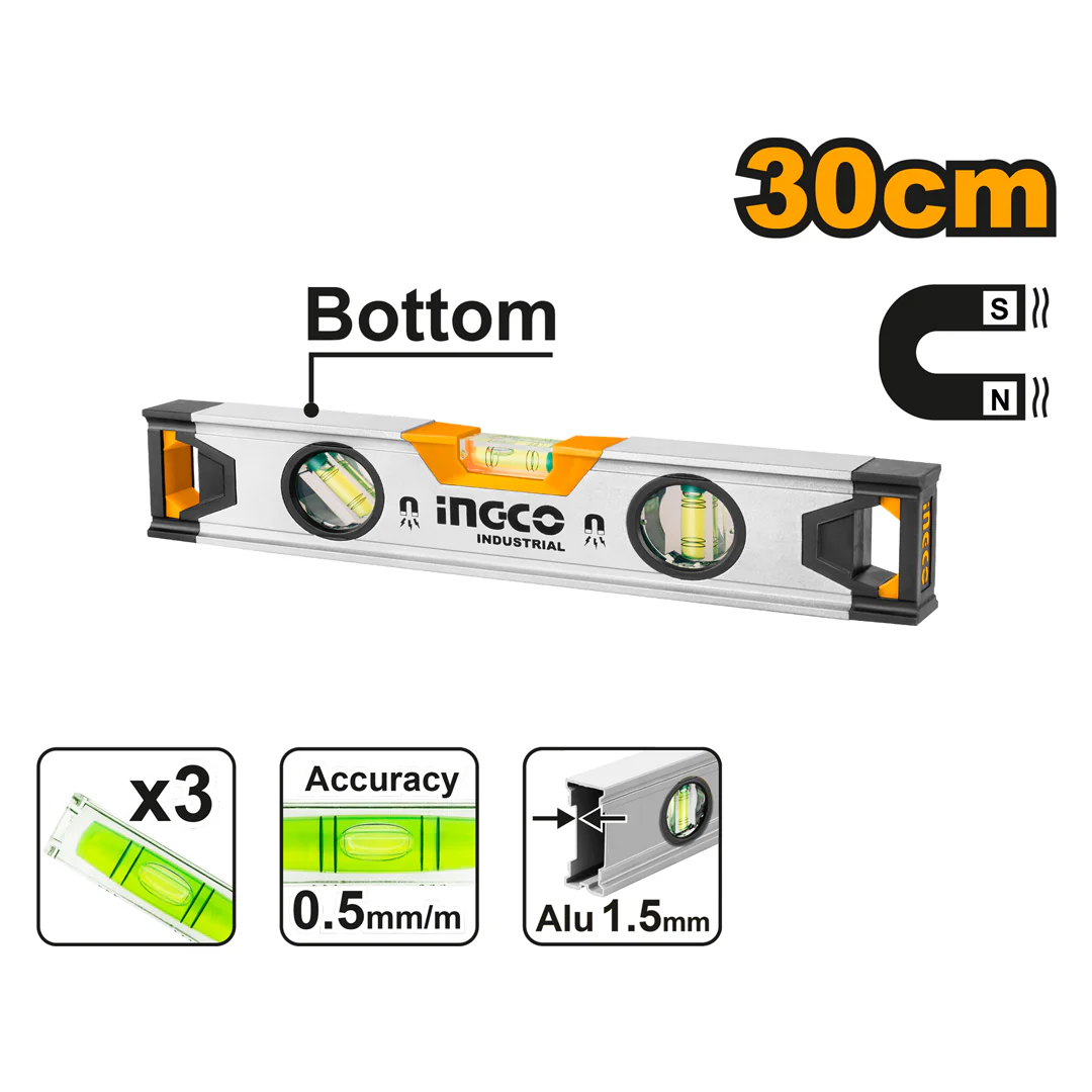 Magnet Spirit Bar Level w/ Powerful Magnet 30cm Level Bar Magnet HSL38030M ING-MT