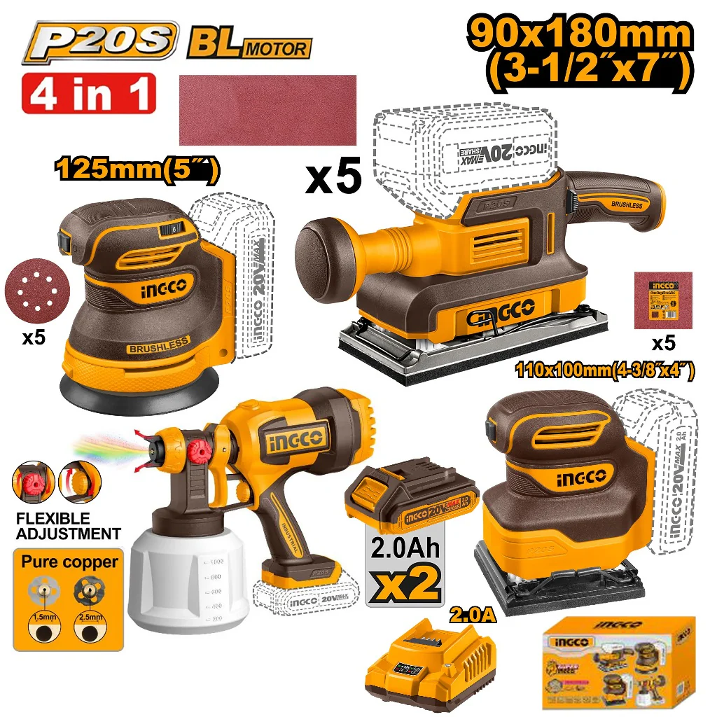 Ingco P20S/20V Lithium-Ion Cordless 4PCS Combo Kit COSLI250383 ING-CT - Image 2
