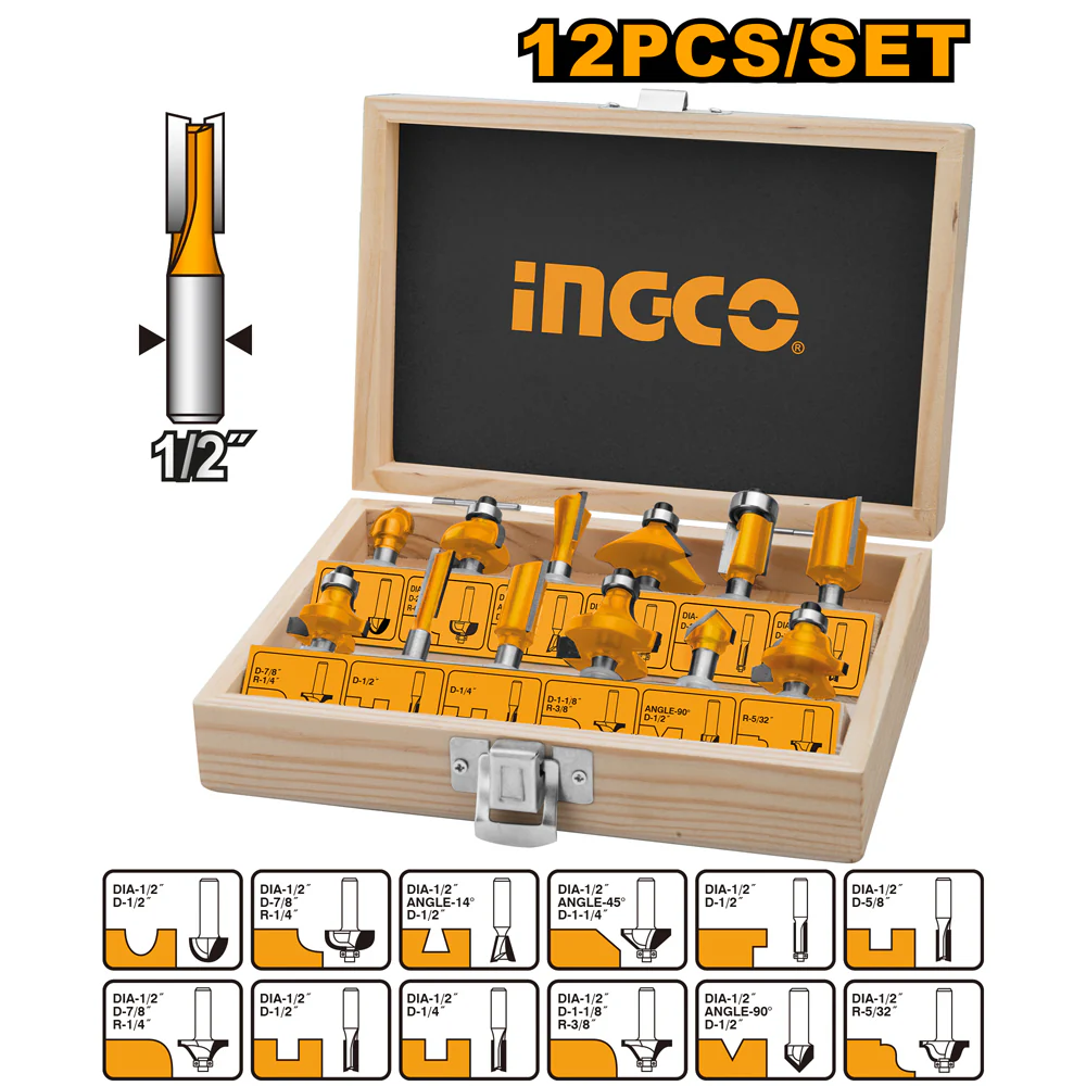 12Pcs Router Bits 1/2-Inch AKRT12121 ING-AC