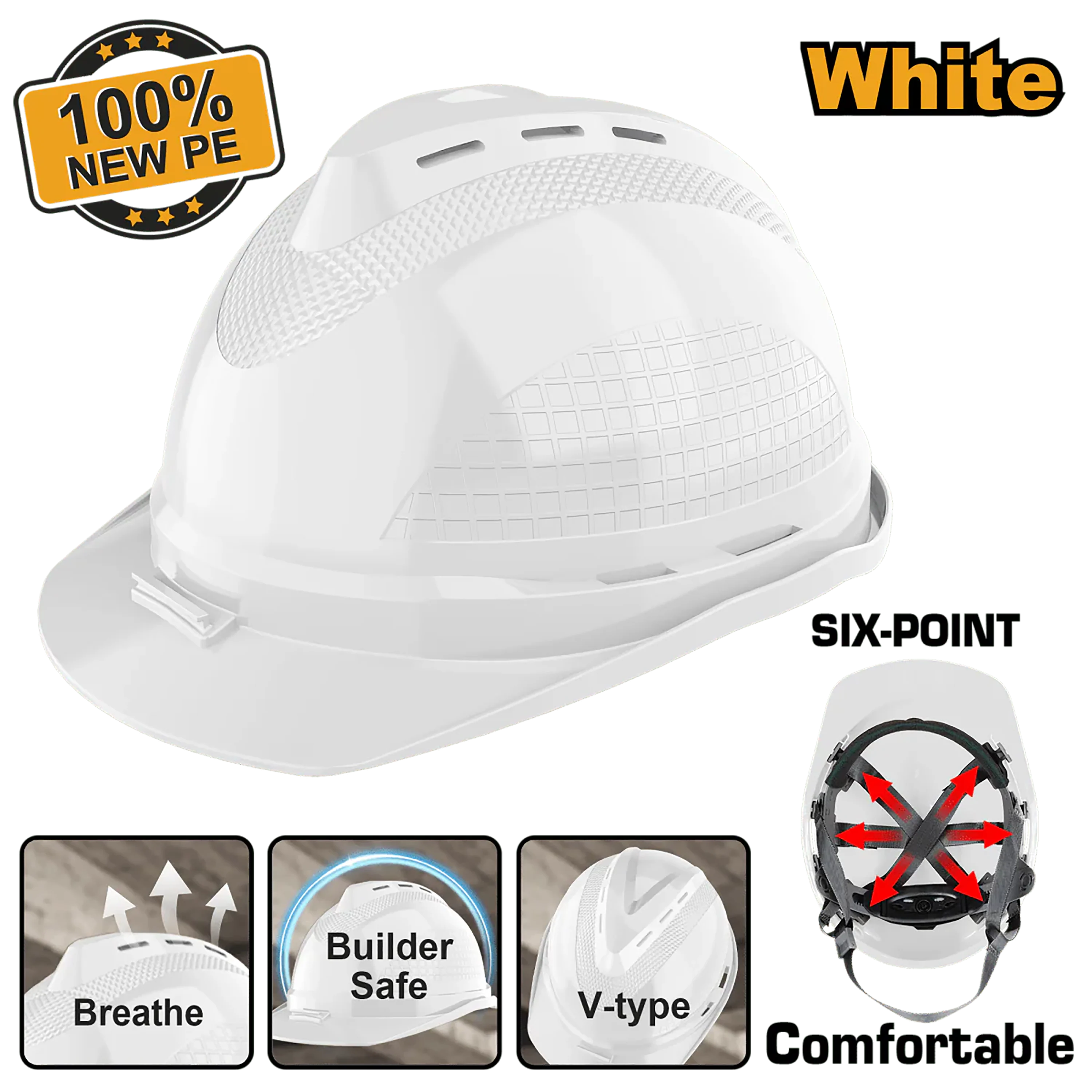 Ingco Safety Helmet 100% PE Shell with Vents SOLD PER PIECE ING-HT - Image 5