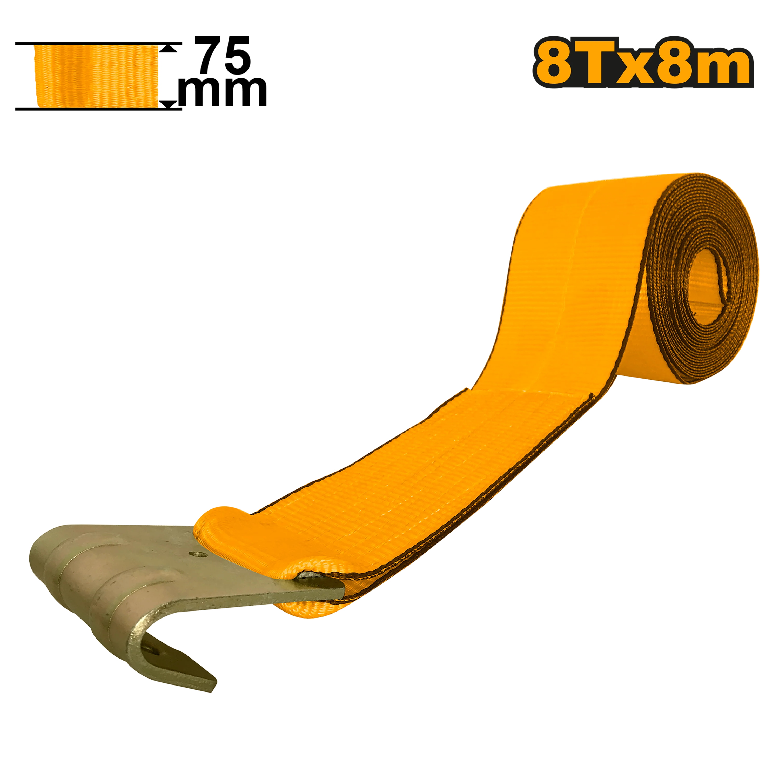 Winch Strap With Flat Steel Hook 8T x 8m HWSP0808 ING-AC