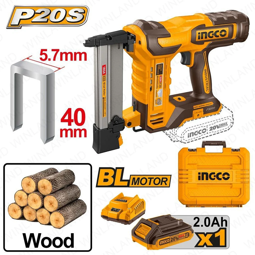 P20S/20V 400PCS/Set Nails Lithium-Ion Brushless Motor Cordless Brad Nailer Kit-40mm - Image 3
