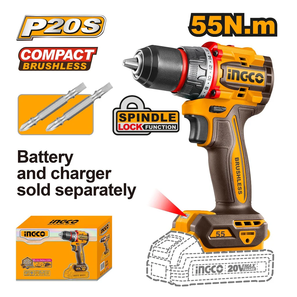 P20S/20V Lithium-Ion Compact Brushless Cordless Drill CDLI205582/CDLI205581 ING-COR - Image 4