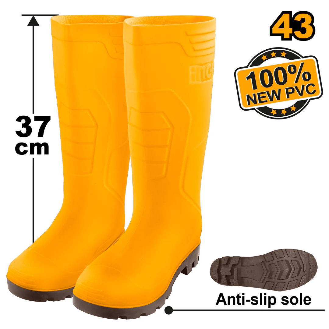 Rain Boots 100% New Virgin PVC / Nitrile with Anti-Slip Sole SSH092L.43 ING-GT